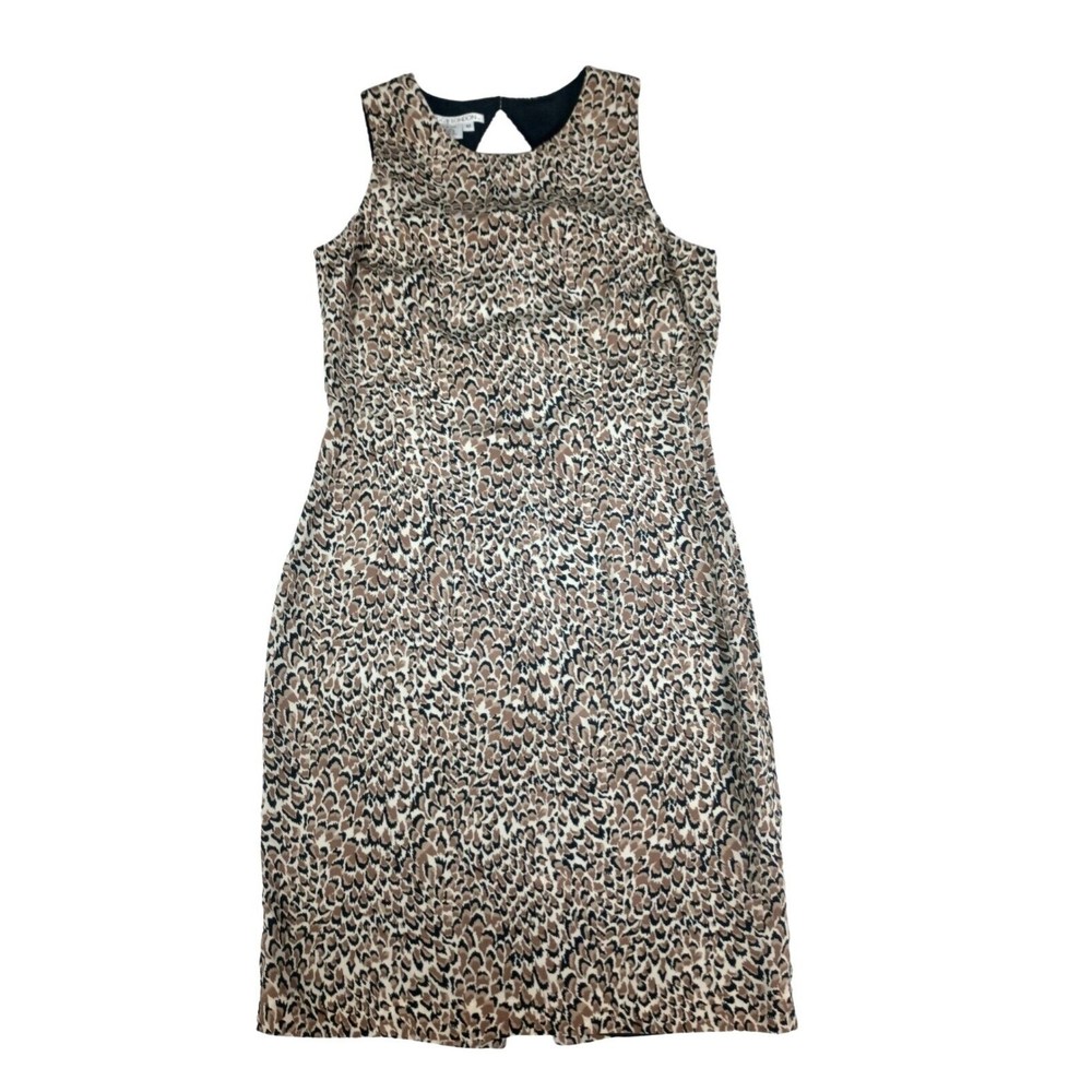 Maggy London Women Sz 10 Silky Sleeveless Sheath Animal Print Dress Zipped